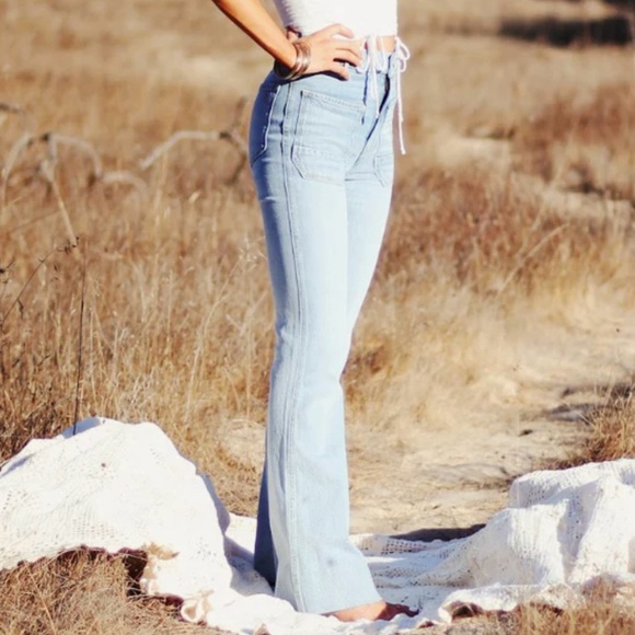 Porter Blue High Rise “The Wanderer Flare” with Sailor Patch Pockets, Size 28 - Picture 6 of 13